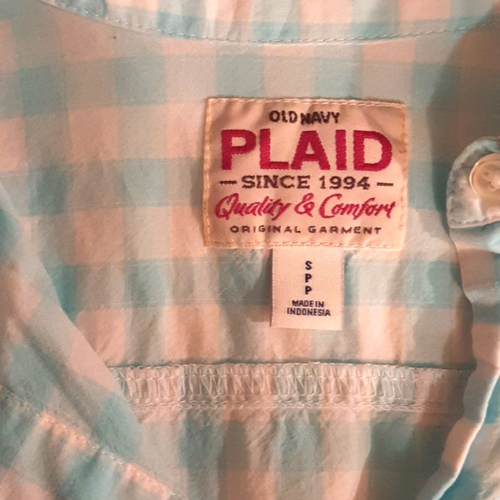 🍋Plaid shirt by old navy summer weight acquamarine in women's small🍋3/$25🍋 - Picture 4 of 5